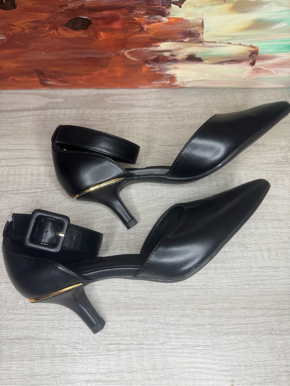 Anne Klein Iflex Black Pointed Toe Ankle Strap Heels Size 6.5 - Picture 7 of 10